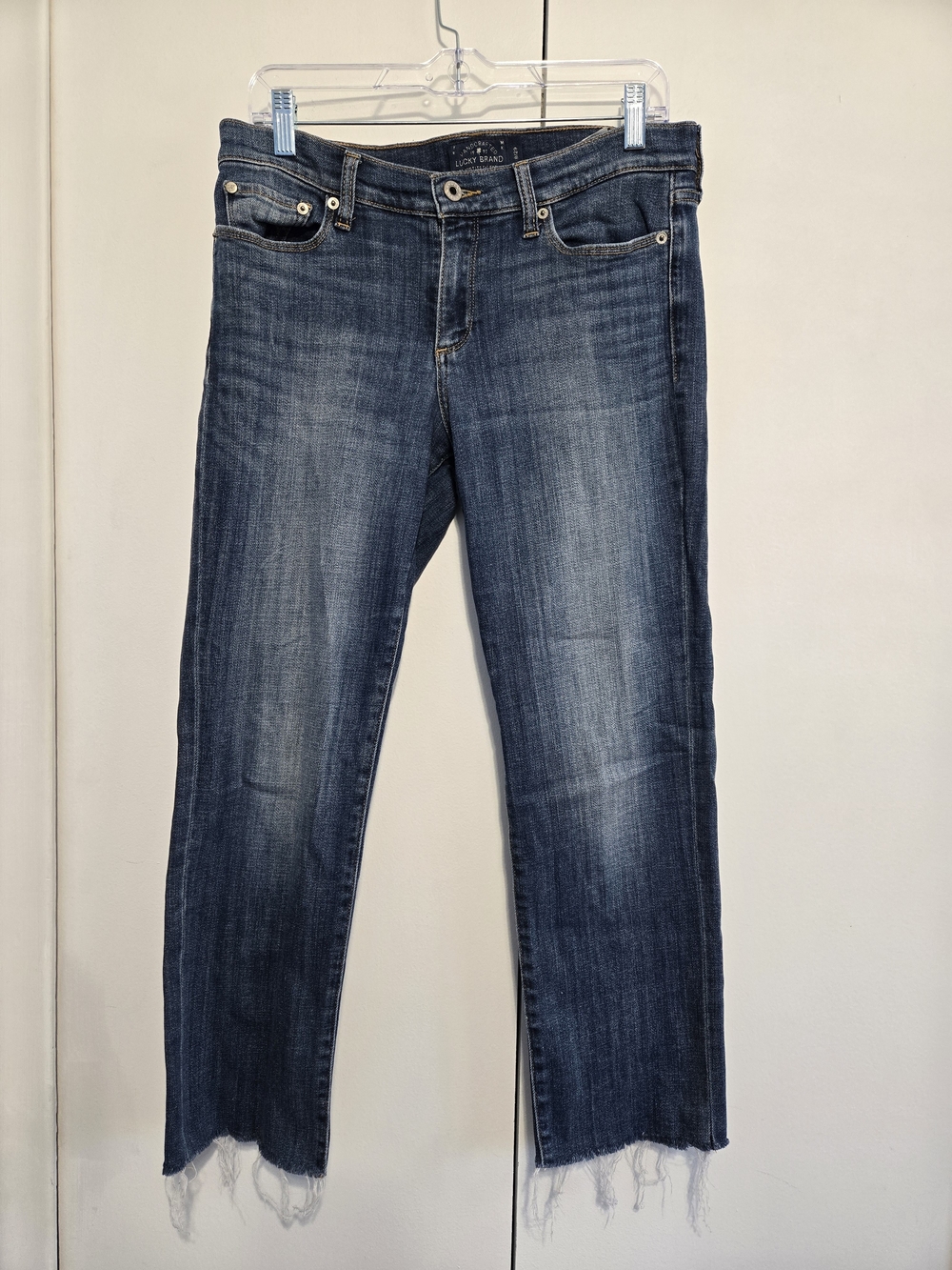 Lucky Brand Sweet Straight Jeans 12/31 Mid Rise Raw Hem Crop Stretch Denim